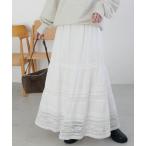 スカート 「SS先行予約/India」コットンボイルレース切替ティアードスカート