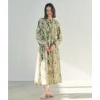 ショッピング柄 ワンピース ぼかしフラワー柄ワンピース