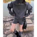 セットアップ ポロカラーニットカーディガン+ショートパンツ  セットアップ レディース