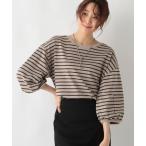「GLOBAL WORK」 半袖カットソー MEDIUM ベージュ×ブラック レディース