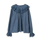 ブラウス シャツ スカラップレース使いダンガリーブラウス レディース