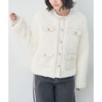 ジャケット ノーカラージャケット ツイードポケットFファーJK レディース