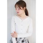 ショッピングラメ カーディガン ビジュー釦スカラップレース装飾ラメニットカーディガン レディース