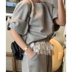 チューブトップ ベアトップ リボンスリーブ５分袖クルーネックトップス