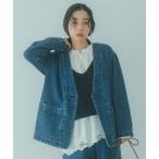 ジャケット ノーカラージャケット 甘織り10オンスデニムノーカラージャケット「CLIP denim」 レディース