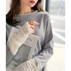 tシャツ 袖先にジャガード咲く♪春、大本命の一着。ふくれジャガード切り替えリブトップス (長袖) レディース