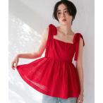 tシャツ コットンレースペプラムリボントップス レディース