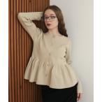 ニット セーター ウエスト切替ペプラムフレアニットカーディガン レディース