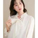 ブラウス シャツ フィブリルサテンボウタイブラウス レディース