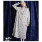 パジャマ ルームウェア 肌側起毛プリントサテンシャツワンピース レディース