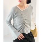 ショッピングレース ニット セーター 「4色展開」レースシャーリングニット レディース