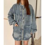 ショッピングデコ デニムジャケット gジャン デコボタンチャイナ風ビッグシルエットデニムジャケット レディース メンズ