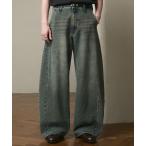  широкий брюки джинсы [LUENNA]Vintage Curve Denim Pants / Vintage машина b Denim брюки мужской женский 