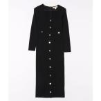 ワンピース ソリッド スナップ ロングスリーブ ミディ ドレス