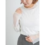 tシャツ ドットチュール切り替えカットソー レディース