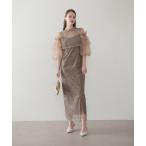 ドレス 「LEJA」フリルチュールスパンコールフローラルIラインワンピースドレス2点セット 美脚効果結婚式 パーティードレス 成人式 二次会 同窓会