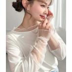 tシャツ ドットチュールレースドッキングプルオーバー レディース