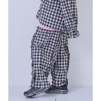 パンツ ギンガムラウンドフリルロングパンツ/おとな レディース