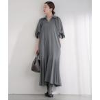 ショッピングマキシ丈 ワンピース ＆NAVY メランジツイルギャザーワンピース
