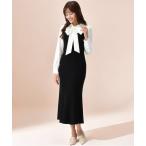 ワンピース 2026春夏新作 タイ付きシャツドッキングニットワンピース