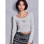 tシャツ GGロゴラインストーンラメテレコハーフスリーブトップス レディース