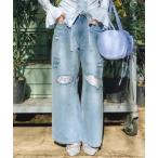 ショッピングファーファ ジーンズ デニム デニムパンツ レースクラッシュデニムパンツ レディース