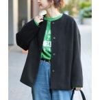 ノーカラーコート コート メルトモッサクルーネックショートコート レディース