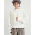 ショッピングジレ ベスト ジレ クロシェ風配色ニットベスト レディース