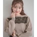 ニット セーター 「洗える・通勤」レース ドッキング ニット レディース