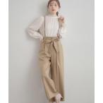 パンツ 「洗える・通勤」ウエストリボン サスペンダー付きワイドパンツ レディース