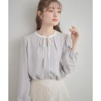 ブラウス シャツ 「洗える・ハレの日・通勤」配色 細リボンタイ ブラウス レディース