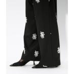 ショッピング花柄 スラックス パンツ Embroidery straight pants ハイウエスト刺繍パンツ「ベルト付」 レディース
