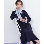 ワンピース シャツ襟ドッキングニットワンピース