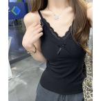 キャミソール リボン付き Vネック 配レース カップ付き キャミソール