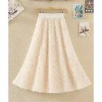 ショッピングロングスカート スカート ローズモチーフ フレアロングスカート