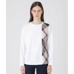 tシャツ シルケットスムースパーシャルチェックロングスリーブＴシャツ レディース