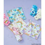 ハンカチ ケアベア くっつきタオル カラビナ付 総柄 レインボー レディース