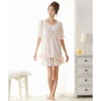 パジャマ ルームウェア 胸元レースセクシールームネグリジェ上下セット レディース