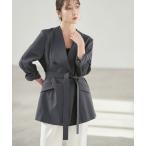 ジャケット ノーカラージャケット 麻ストレッチVカラージャケット レディース