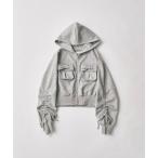 パーカー 袖ドロストリボンコンパクトパーカー レディース