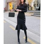 ショッピングニットワンピース ワンピース アシメボタンペプラムニットワンピース