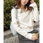 ニット セーター 衿付きレイヤード風ポロニット レディース