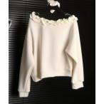 トレーナー スウェット フリルモチーフオフショルプルオーバー レディース