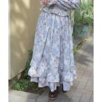 スカート チェック×フラワー柄スカート