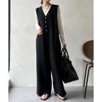 ショッピングボタン オールインワン 「WEB限定」フロントボタンニットオールインワン レディース