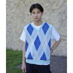 ベスト ジレ アーガイル柄 サマーニットベスト／ロゴ刺繍デザイン × 軽量ニット メンズ レディース