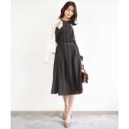 ショッピングサテン ワンピース サテンギャザーワンピース/洗える