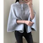 ポンチョ ハイネック ニットケープ レディース