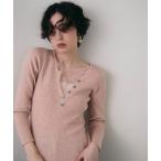 ニット セーター レースレイヤードヘンリーネックリブニット レディース