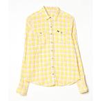 「Abercrombie&Fitch」 チェック柄長袖シャツ L イエロー レディース